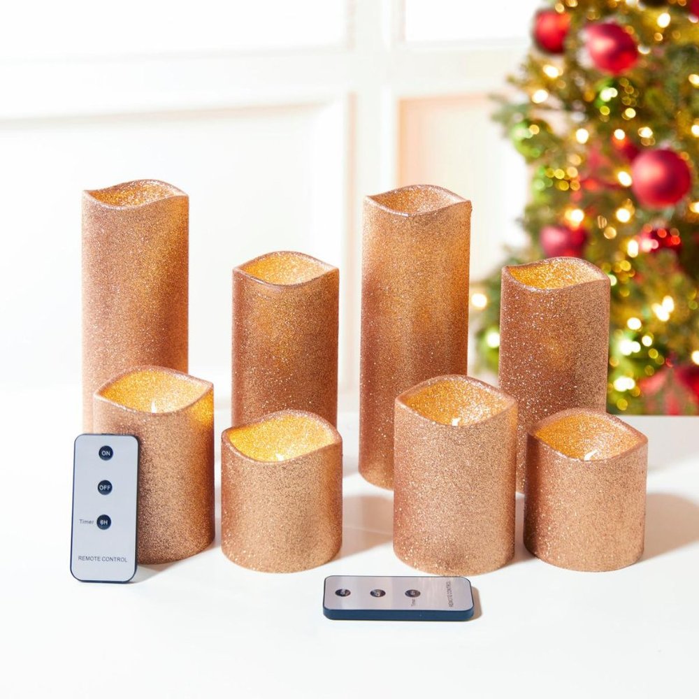 Flameless Candles 8-piece Glitter Set with Gift Boxes NEW